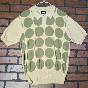 Stussy Men's M Indie Sleaze Knit Top Khaki Olive Circle Design Worn In